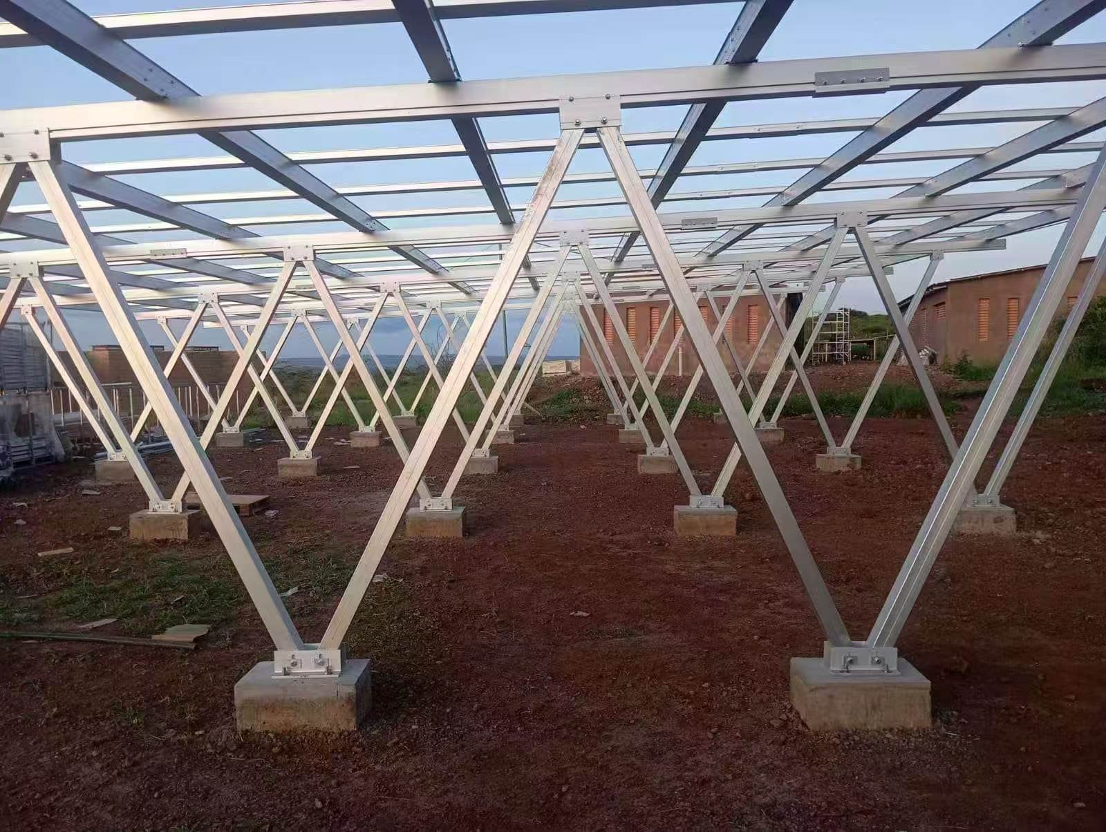 Installed aluminum ground mount in open field