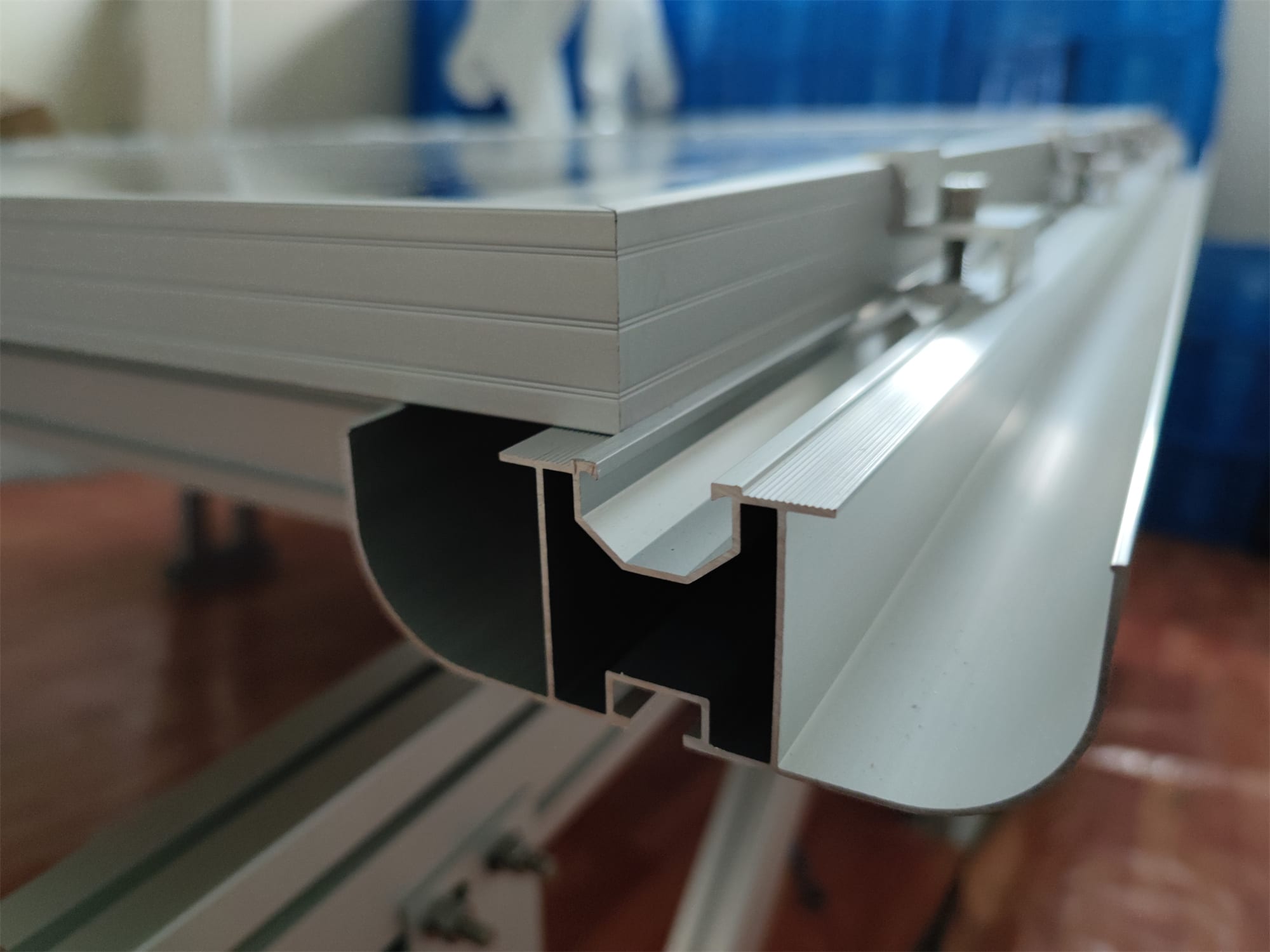 BIPV mounting rail and clamp close-up