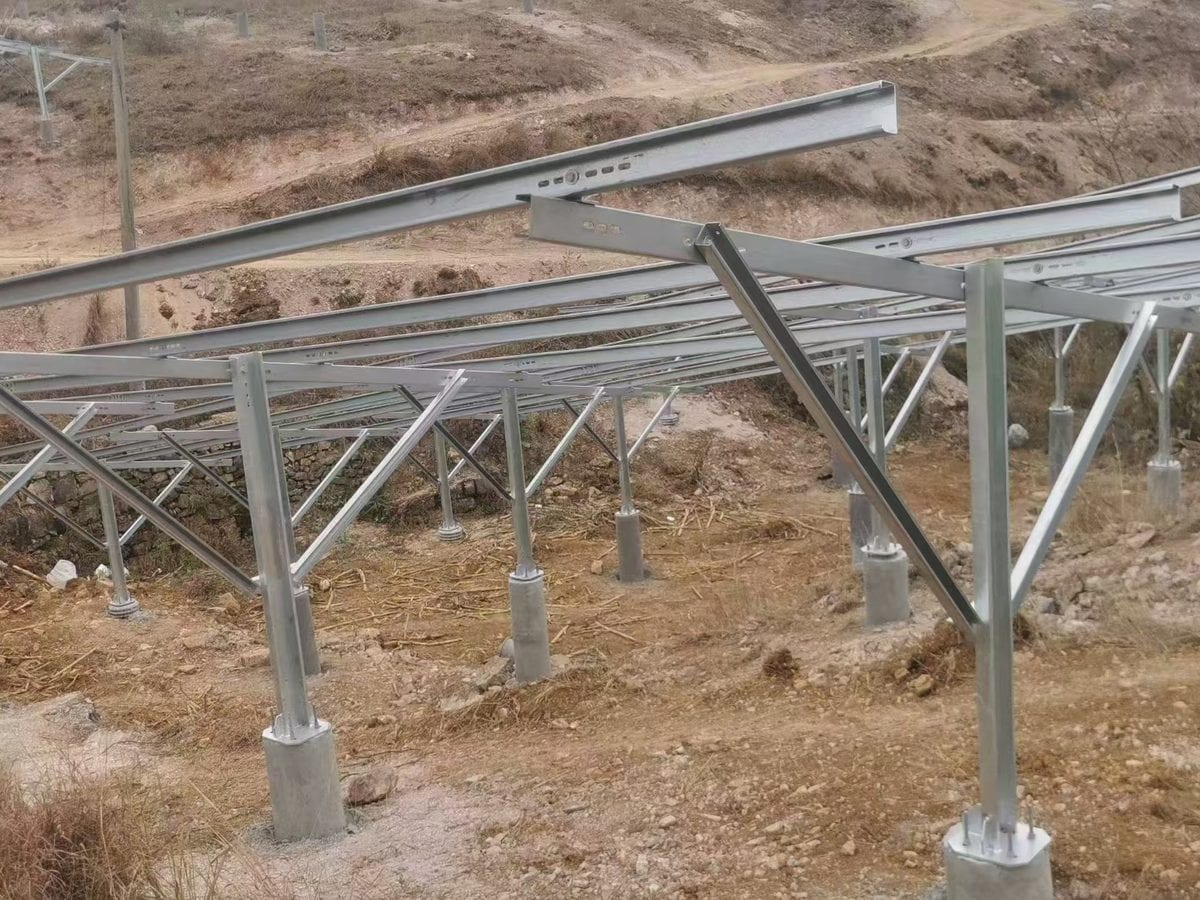 Steel ground mount on mountain terrain